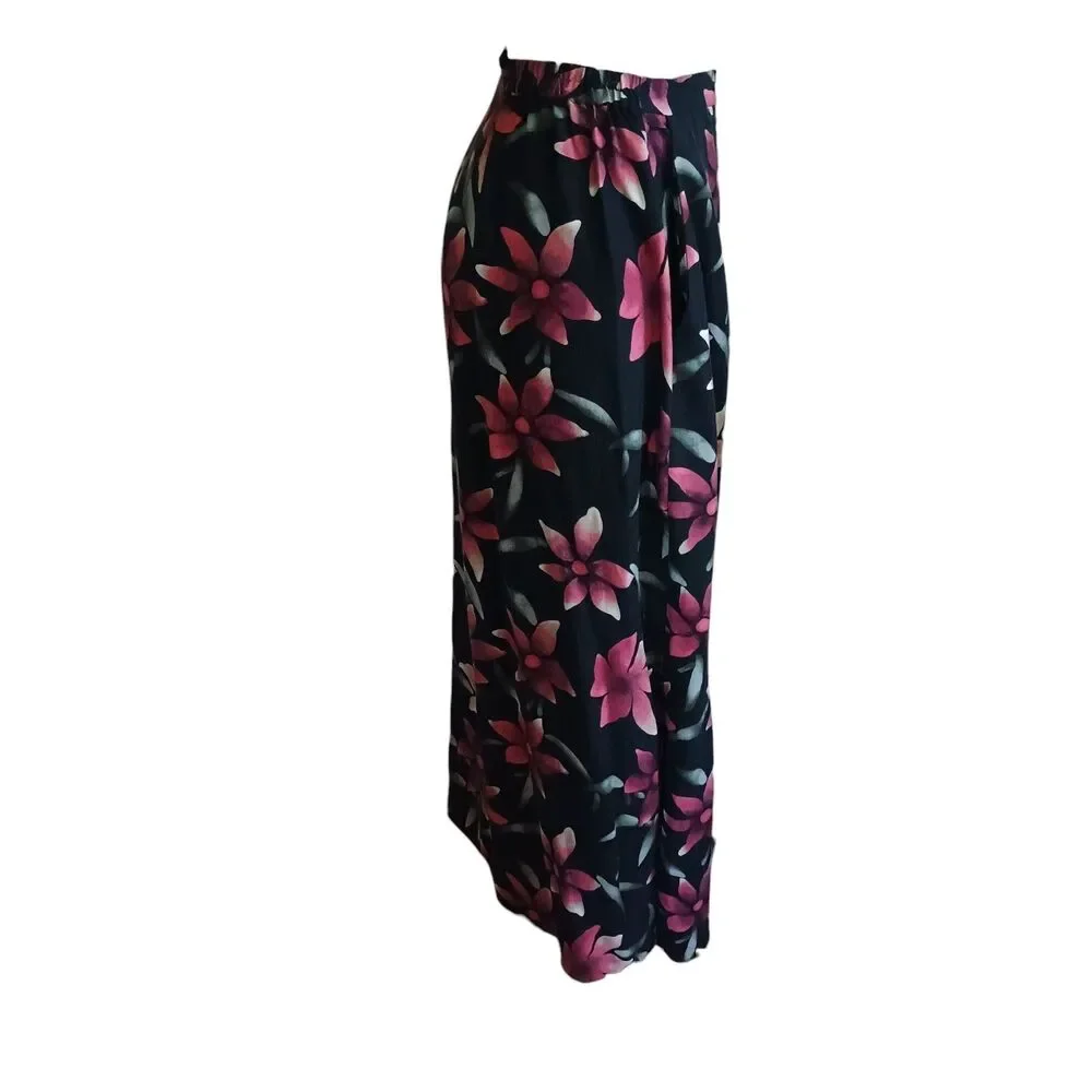 Valerie Stevens Plus Size 22W 100% Silk Black Floral Tropical Midi Button Front